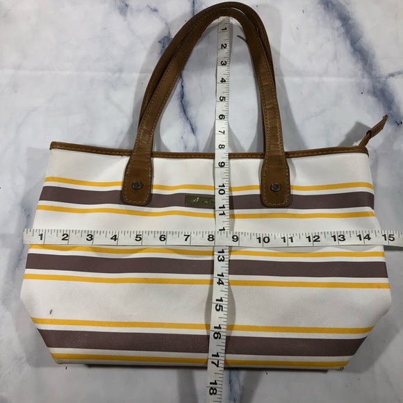 Marc Fisher White Brown Yellow Striped Tote Bag - Picture 8 of 8